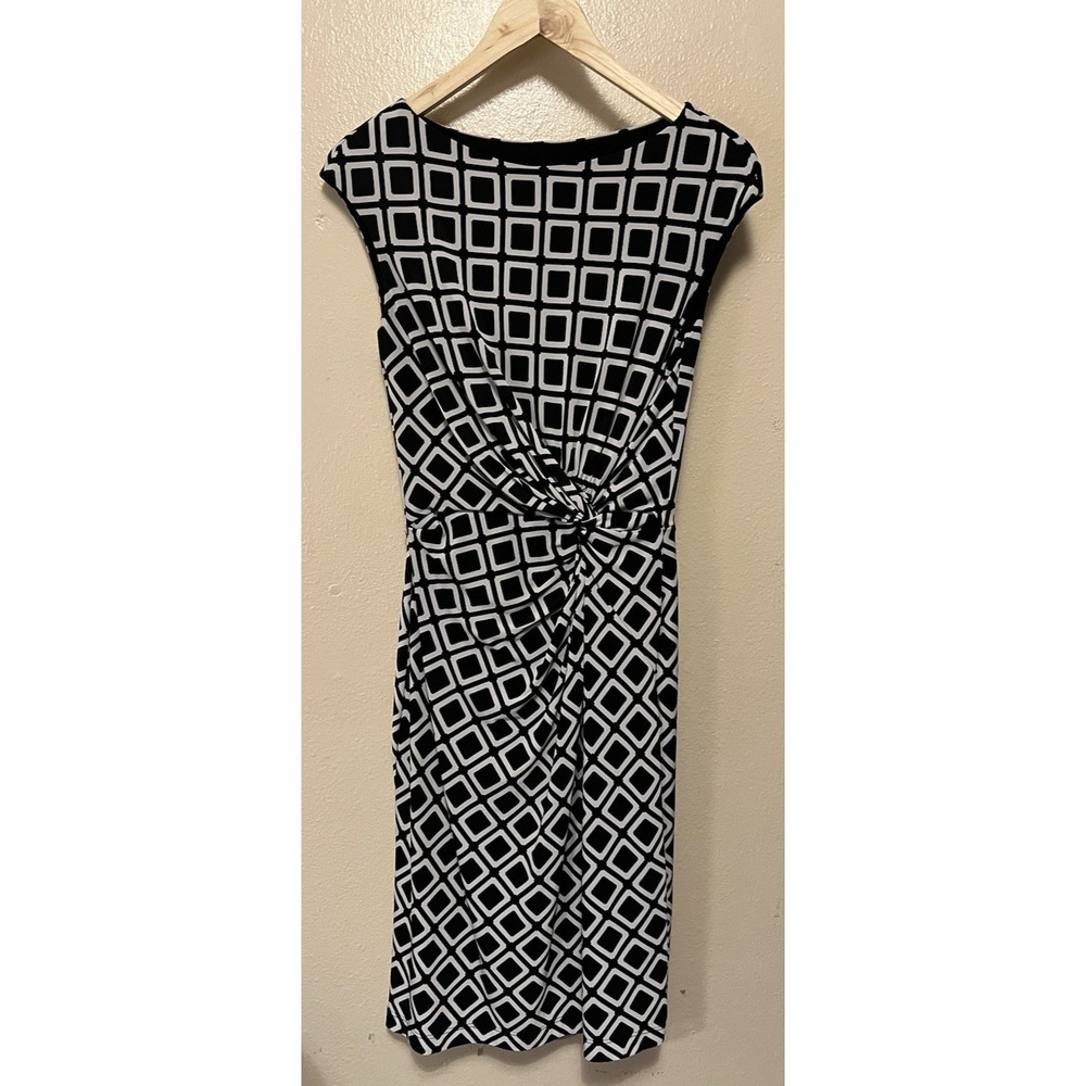 Lauren Ralph Lauren Black White Geometric Sheath Dress Twist Cap Sleeve Sz 4